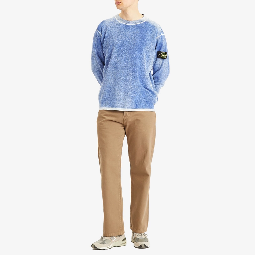 Stone Island Men's Raw Hand Sprayed Crew Neck Jumper Blue Marine